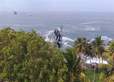 Aerial View of Lord Shiva Statue by Arabian Sea in Trivandrum Kerala India