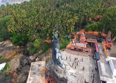 Aerial View of Lord Shiva Statue by Arabian Sea in Trivandrum Kerala India