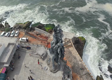 Aerial View of Lord Shiva Statue by Arabian Sea in Trivandrum Kerala India