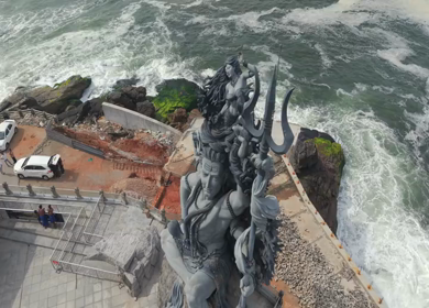 Aerial View of Lord Shiva Statue by Arabian Sea in Trivandrum Kerala India
