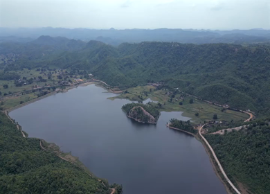 Aerial View of Lush Green Hills Forests and Water Bodies in Pratapgarh Rajasthan India