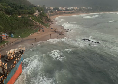 Aerial View of MV Maa Shipwreck on Yarada Beach in Visakhapatnam India