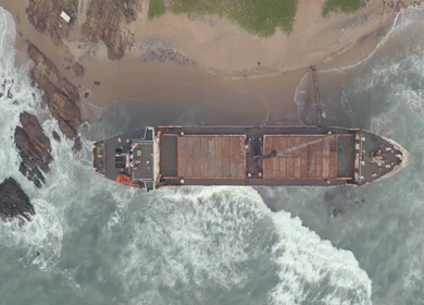 Aerial View of MV Maa Shipwreck on Yarada Beach in Visakhapatnam India
