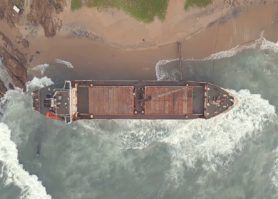 Aerial View of MV Maa Shipwreck on Yarada Beach in Visakhapatnam India