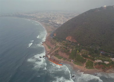 Aerial View of MV Maa Shipwreck on Yarada Beach in Visakhapatnam India