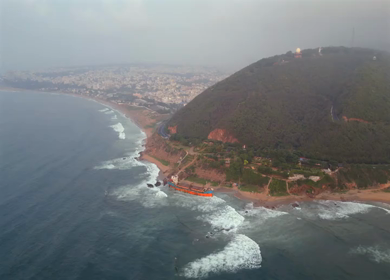 Aerial View of MV Maa Shipwreck on Yarada Beach in Visakhapatnam India