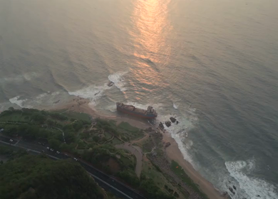 Aerial View of MV Maa Shipwreck on Yarada Beach in Visakhapatnam India