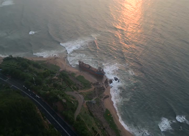 Aerial View of MV Maa Shipwreck on Yarada Beach in Visakhapatnam India
