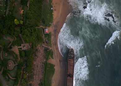 Aerial View of MV Maa Shipwreck on Yarada Beach in Visakhapatnam India