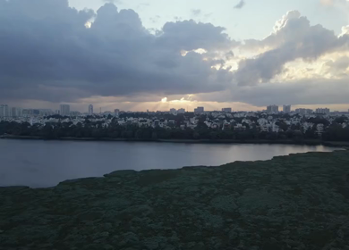 Aerial View of Madiwala Lake and Bangalore Cityscape in India