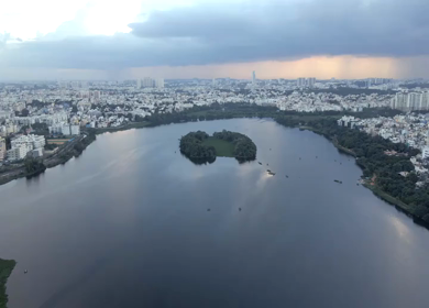 Aerial View of Madiwala Lake and Bangalore Cityscape in India