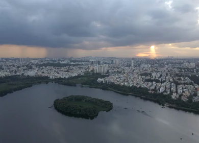 Aerial View of Madiwala Lake and Bangalore Cityscape in India