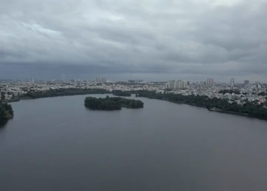 Aerial View of Madiwala Lake and Bangalore Cityscape in India