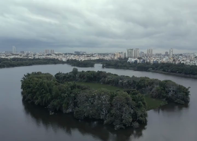 Aerial View of Madiwala Lake and Bangalore Cityscape in India