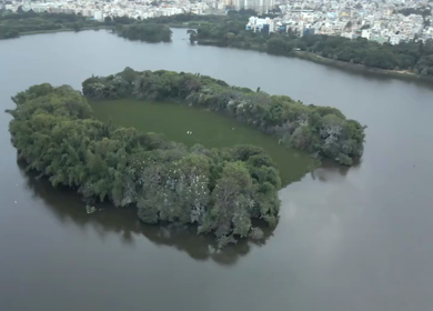 Aerial View of Madiwala Lake and Bangalore Cityscape in India