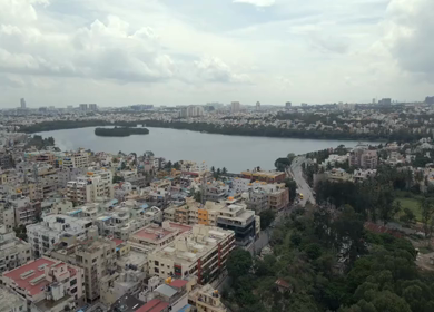 Aerial View of Madiwala Lake and Bangalore Cityscape in India