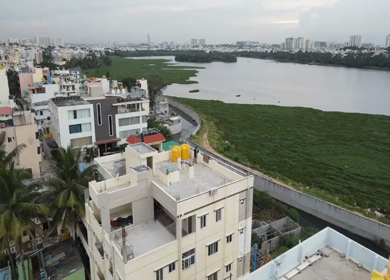 Aerial View of Madiwala Lake and Bangalore Cityscape in India