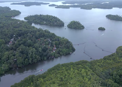 Aerial View of Madu Ganga Mangrove Lagoon and Islands Sri Lanka