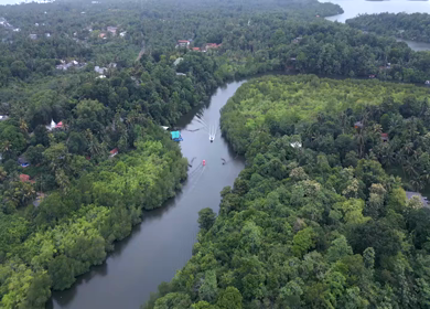 Aerial View of Madu Ganga Mangrove Lagoon and Islands Sri Lanka