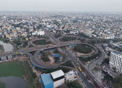 Aerial View of Maduravoyal Flyover Interchange and City Traffic Chennai Tamil Nadu