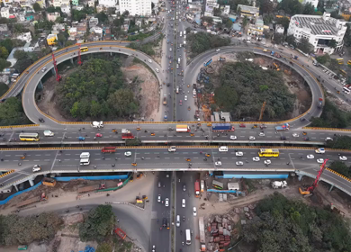 Aerial View of Maduravoyal Flyover Interchange and City Traffic Chennai Tamil Nadu