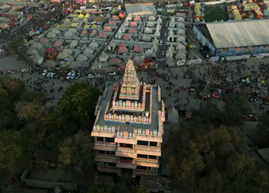 Aerial View of Maha Kumbh Mela 2025 and Pilgrim Gathering, Prayagraj, India