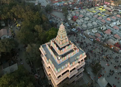 Aerial View of Maha Kumbh Mela 2025 and Pilgrim Gathering, Prayagraj, India