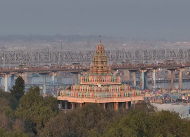 Aerial View of Maha Kumbh Mela 2025 and Pilgrim Gathering, Prayagraj, India