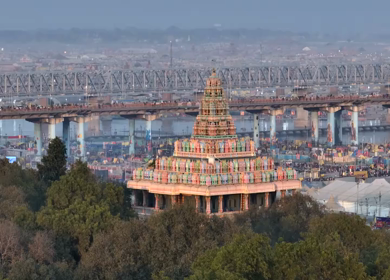 Aerial View of Maha Kumbh Mela 2025 and Pilgrim Gathering, Prayagraj, India