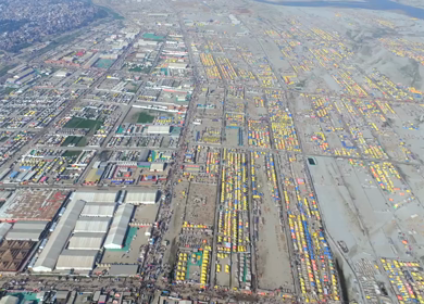 Aerial View of Maha Kumbh Mela 2025 and Pilgrim Gathering, Prayagraj, India