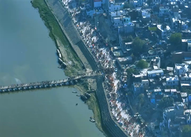 Aerial View of Maha Kumbh Mela 2025 and Pilgrim Gathering, Prayagraj, India