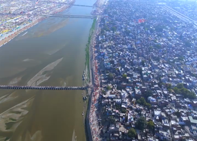 Aerial View of Maha Kumbh Mela 2025 and Pilgrim Gathering, Prayagraj, India