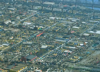 Aerial View of Maha Kumbh Mela 2025 and Pilgrim Gathering, Prayagraj, India