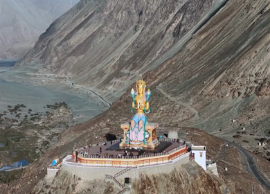 Aerial View of Maitreya Buddha Statue in Nubra Valley Ladakh India
