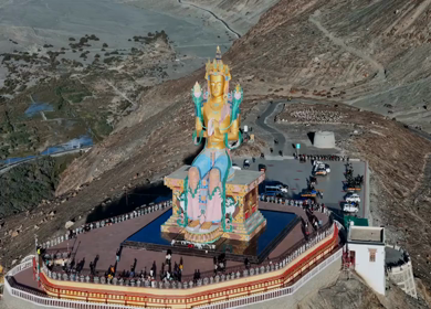 Aerial View of Maitreya Buddha Statue in Nubra Valley Ladakh India