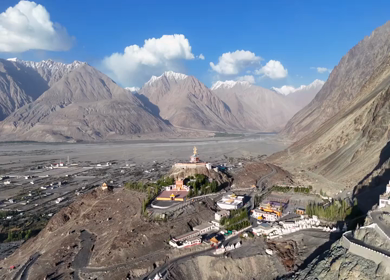 Aerial View of Maitreya Buddha Statue in Nubra Valley Ladakh India