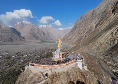Aerial View of Maitreya Buddha Statue in Nubra Valley Ladakh India