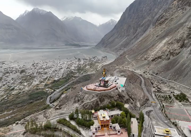 Aerial View of Maitreya Buddha Statue in Nubra Valley Ladakh India