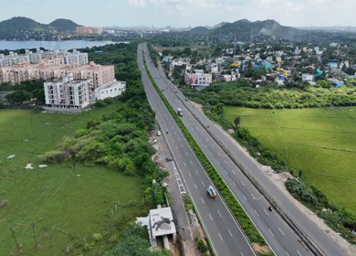 Aerial View of Major Road Near Thiruneermalai Temple in Chennai India