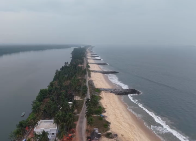 Aerial View of Malpe Beach Coastline and Breakwaters in Udupi Karnataka India