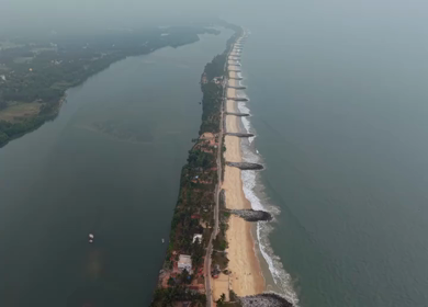 Aerial View of Malpe Beach Coastline and Breakwaters in Udupi Karnataka India
