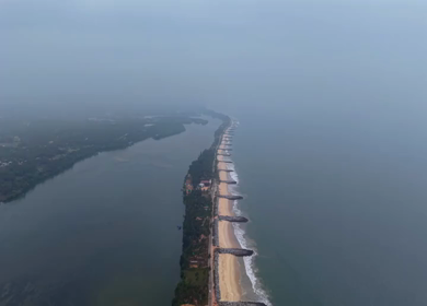 Aerial View of Malpe Beach Coastline and Breakwaters in Udupi Karnataka India