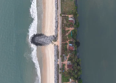 Aerial View of Malpe Beach Coastline and Breakwaters in Udupi Karnataka India
