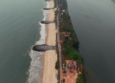 Aerial View of Malpe Beach Coastline and Breakwaters in Udupi Karnataka India