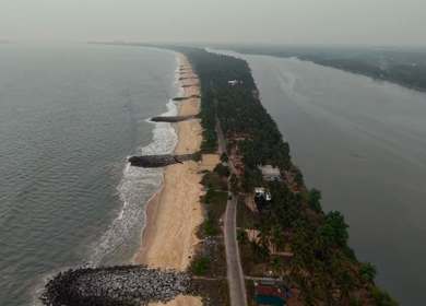Aerial View of Malpe Beach Coastline and Breakwaters in Udupi Karnataka India