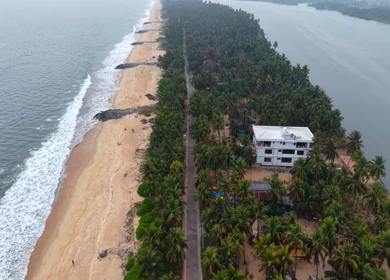 Aerial View of Malpe Beach Coastline and Breakwaters in Udupi Karnataka India