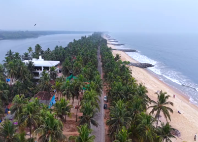 Aerial View of Malpe Beach Coastline and Breakwaters in Udupi Karnataka India