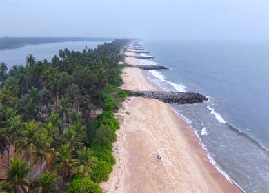Aerial View of Malpe Beach Coastline and Breakwaters in Udupi Karnataka India