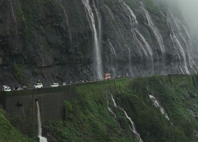 Aerial View of Malshej Ghat Road and Waterfalls Maharashtra India