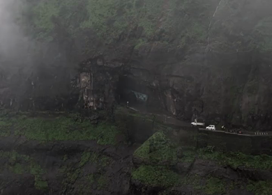 Aerial View of Malshej Ghat Road and Waterfalls Maharashtra India